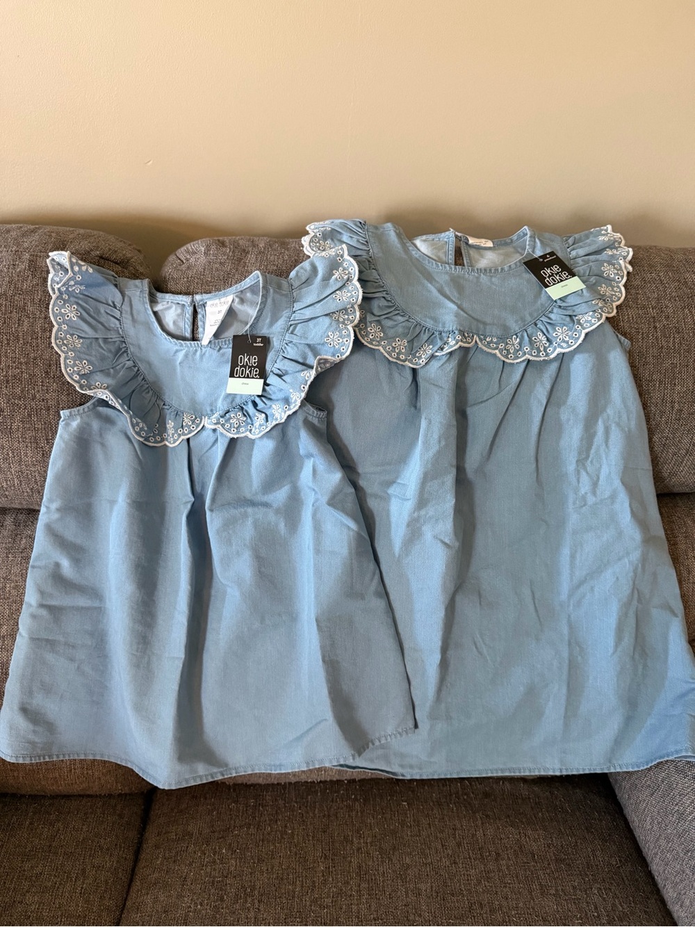 okie dokie chambray Eyelet Collar Cotton Dress